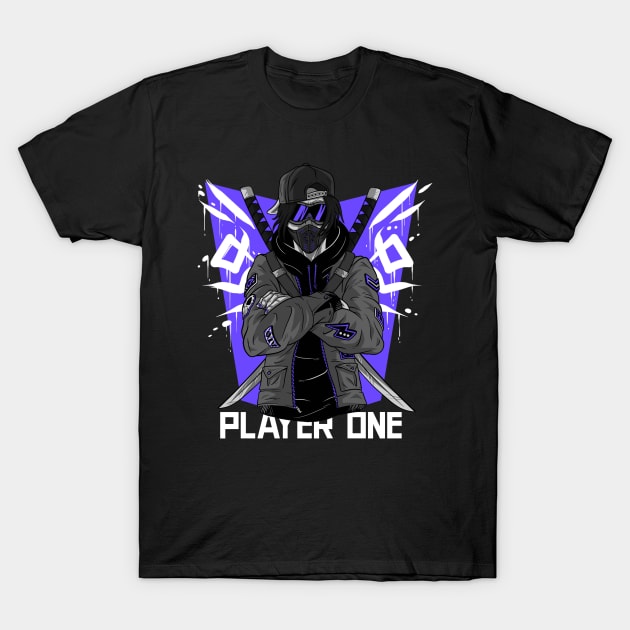 Player One Video Game Hero Urban Warrior Katana T-Shirt by Created by JR